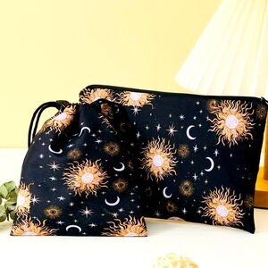 New - Exquisite - Sun, Moon and Star Makeup Bag Set - 2Pc Set